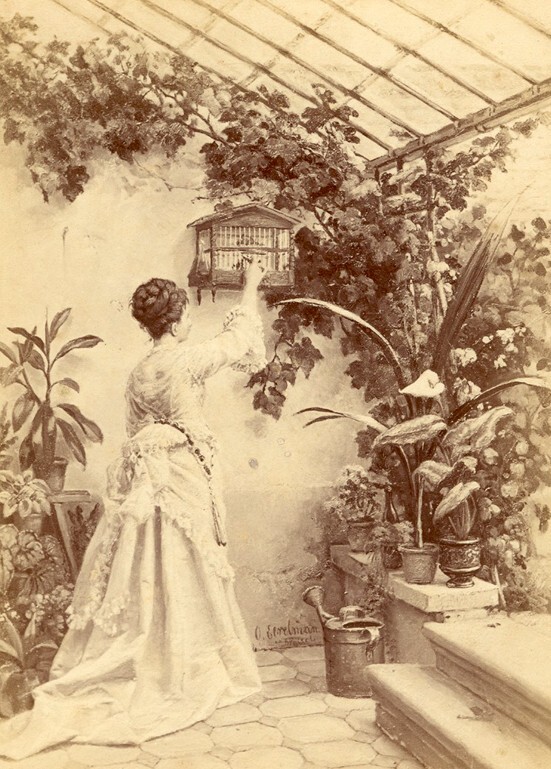 Dame in broeikas (foto van schilderij van Otto Eerelman, uit album)